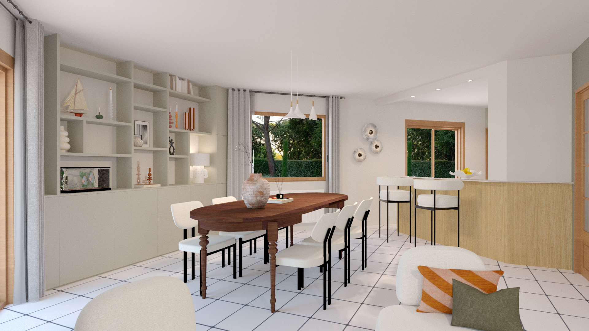 Rénovation par des architectes d’intérieur : ouverture de mur pour plus de lumière, meubles sur mesure pour un espace optimisé avec modernité et élégance