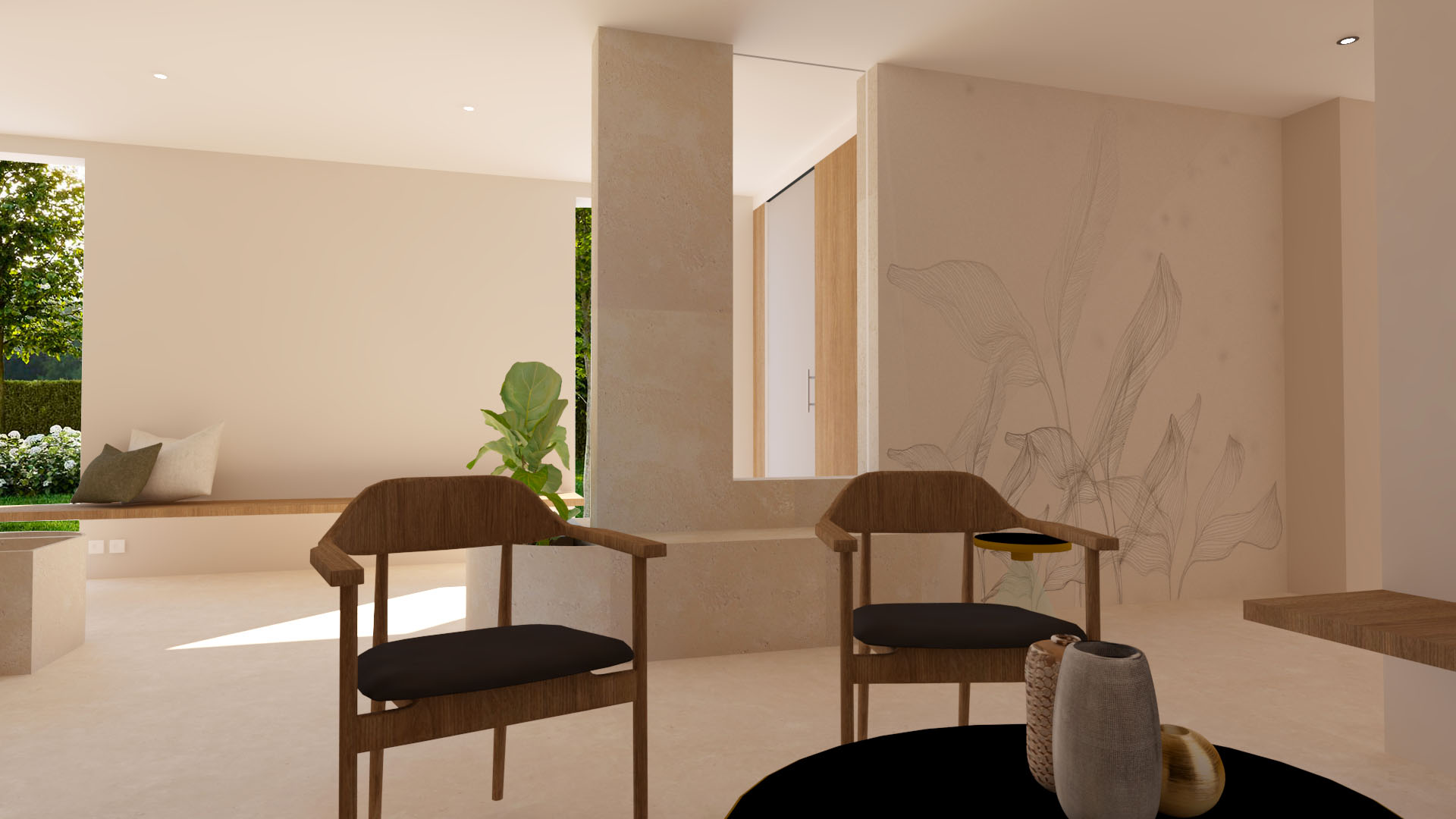 Rénovation d’une maison en cabinet dentaire par des architectes d’intérieur, béton ciré et mobilier design sélectionné avec soin.