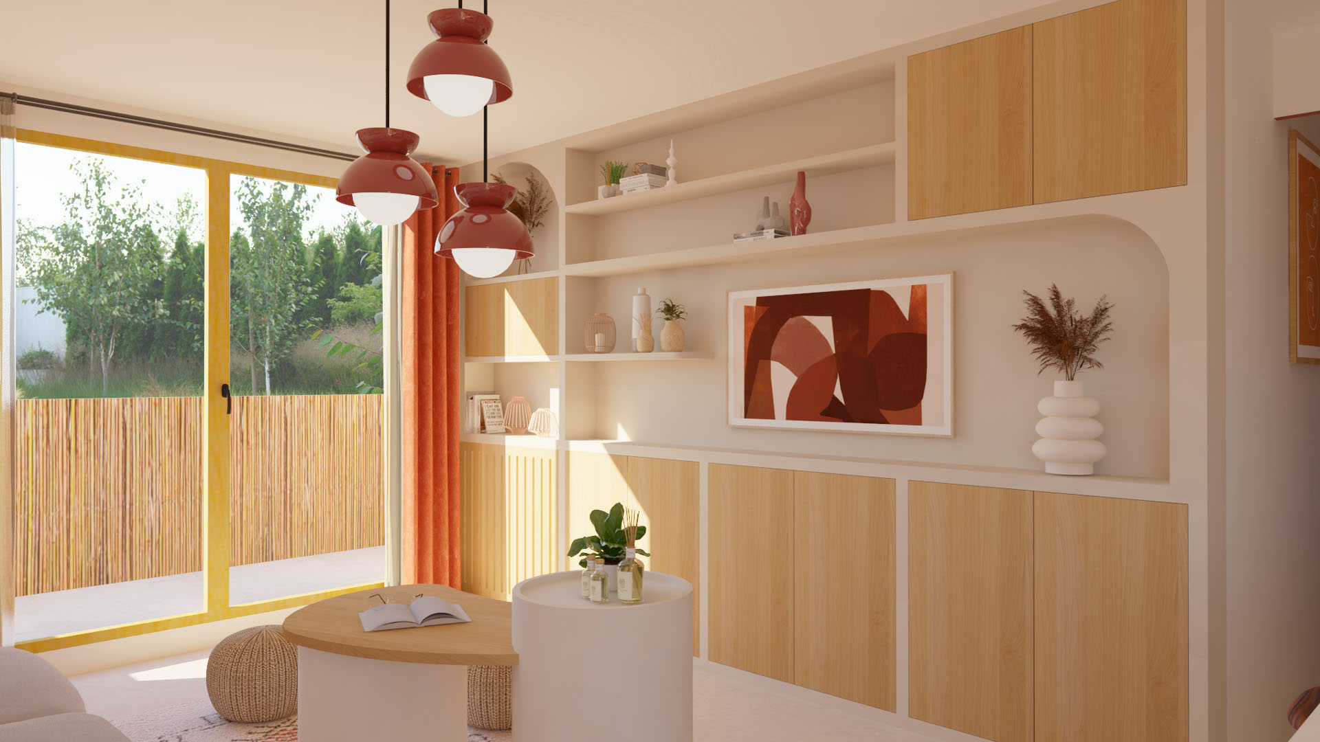 Meuble sur mesure design, imaginé par des architectes, mêlant plein et vide, jeux de textures et rangements fonctionnels.