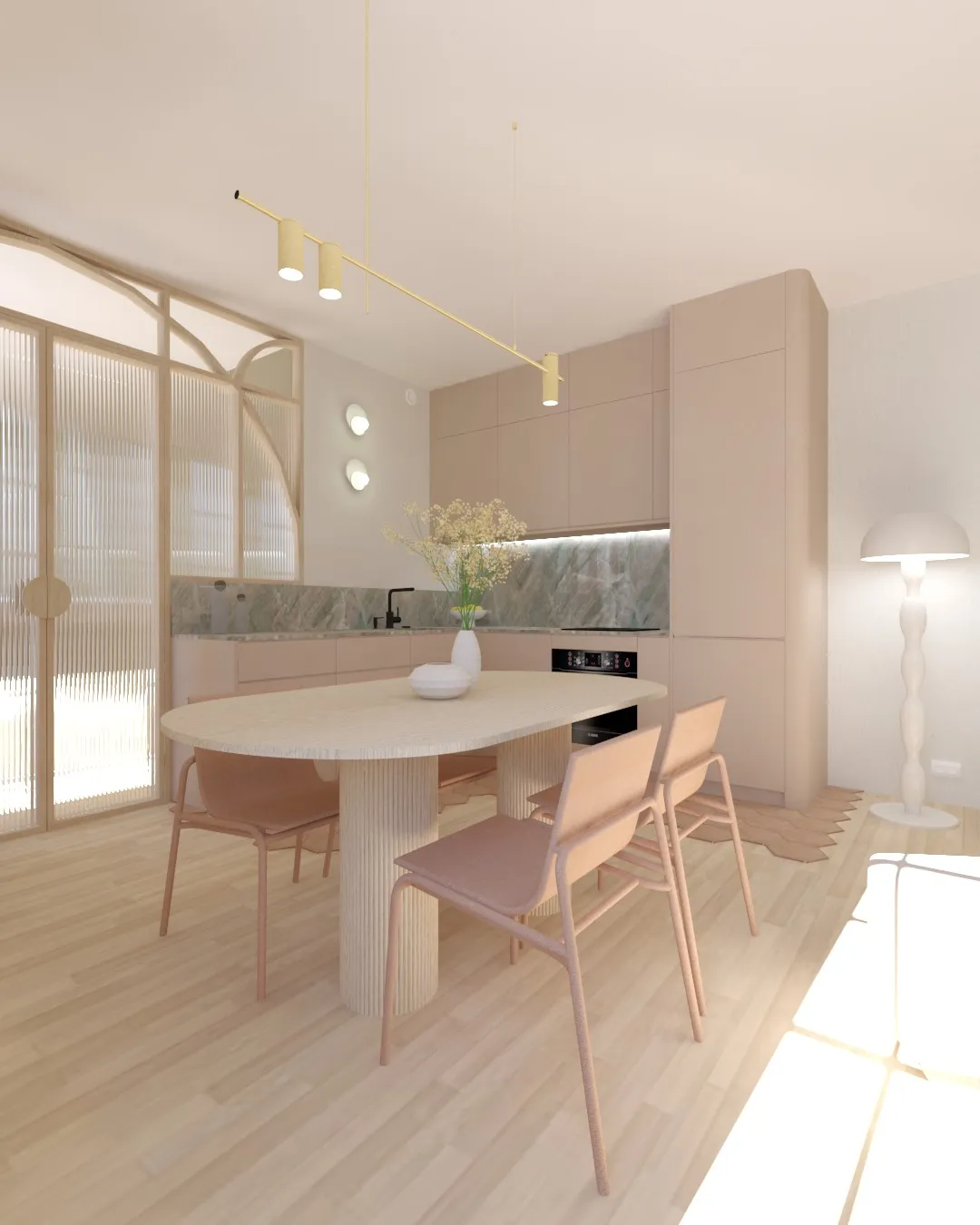 Cuisine sur-mesure avec caissons IKEA, façades Bocklip et verrière sur mesure. Élément central de l’appartement pensé par les architectes d’intérieur ELLESTUDIO.